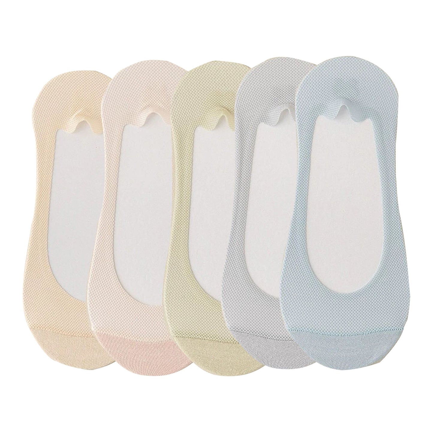 Anna-Kaci 5 Pairs Women No Show Mesh Panel Socks Low Cut Stretch Cotton Liner Non-Slip Design for Ballet Flats and Loafers