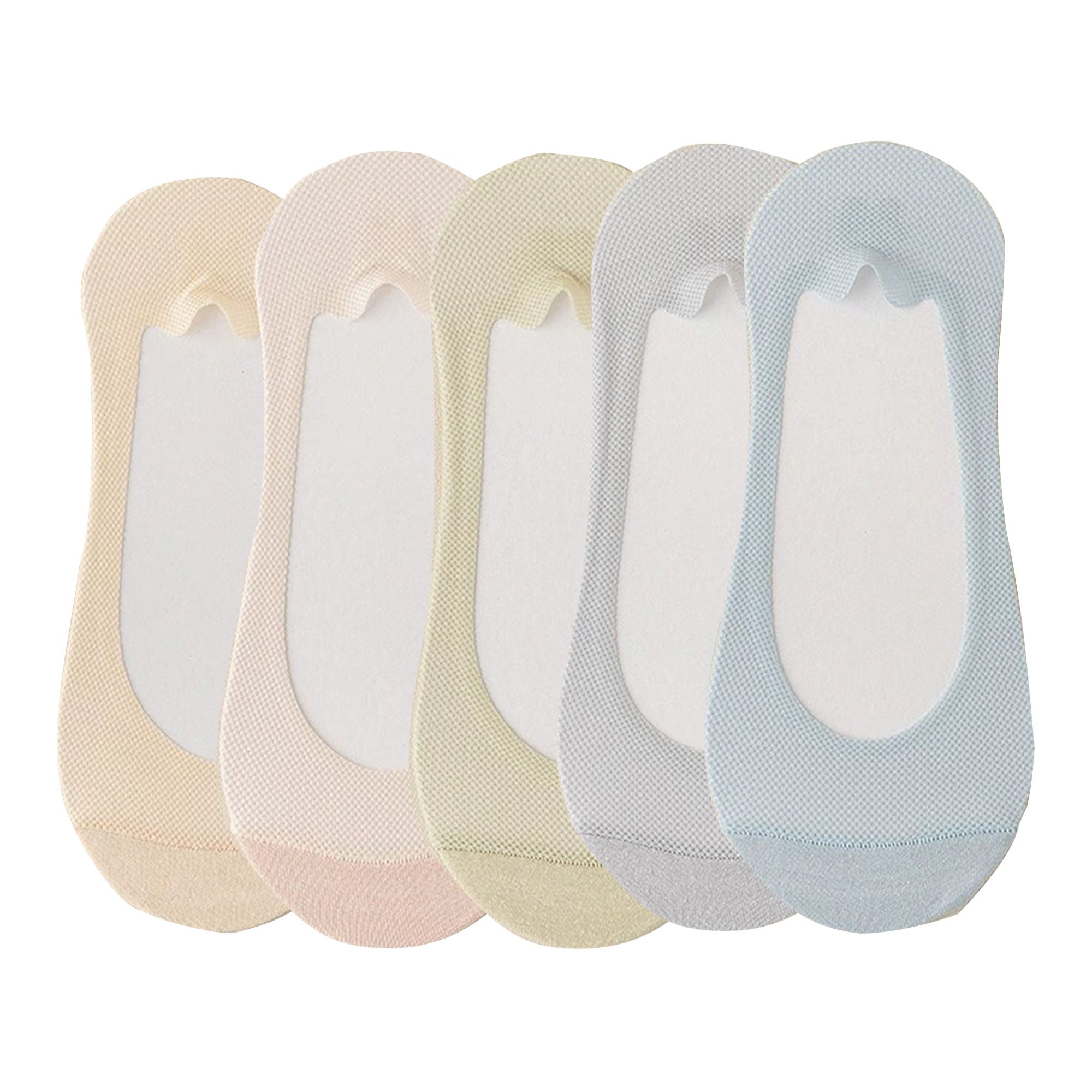 Anna-Kaci 5 Pairs Women No Show Mesh Panel Socks Low Cut Stretch Cotton Liner Non-Slip Design for Ballet Flats and Loafers