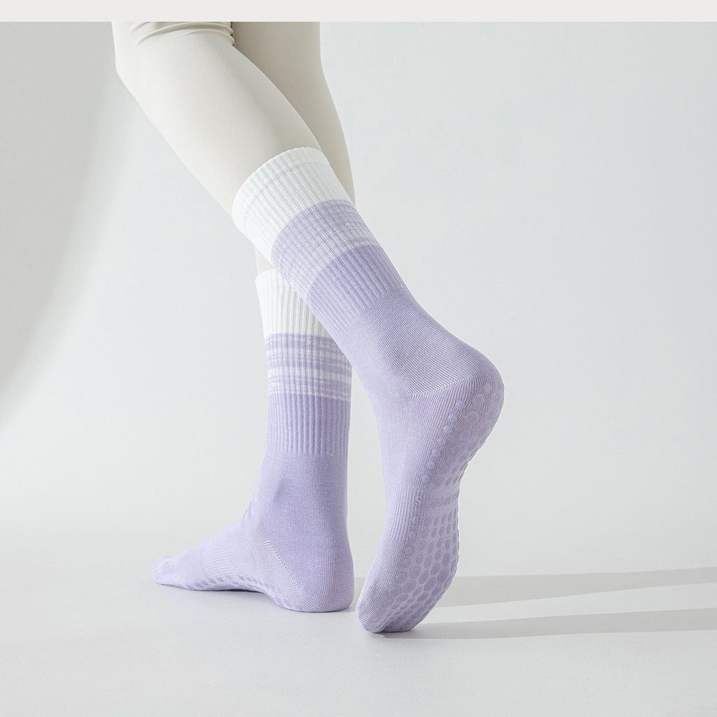 Anna-Kaci Women's 2-Pair Set Gradient Mid-Calf Grip Socks with Soft Seamless Toe and Anti-Slip Bottom for Yoga or Sneakers