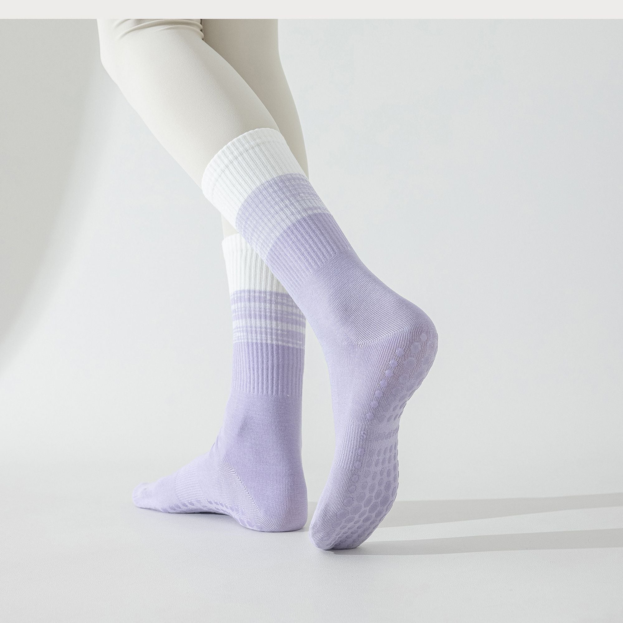 Anna-Kaci Women's 2-Pair Set Gradient Mid-Calf Grip Socks with Soft Seamless Toe and Anti-Slip Bottom for Yoga or Sneakers