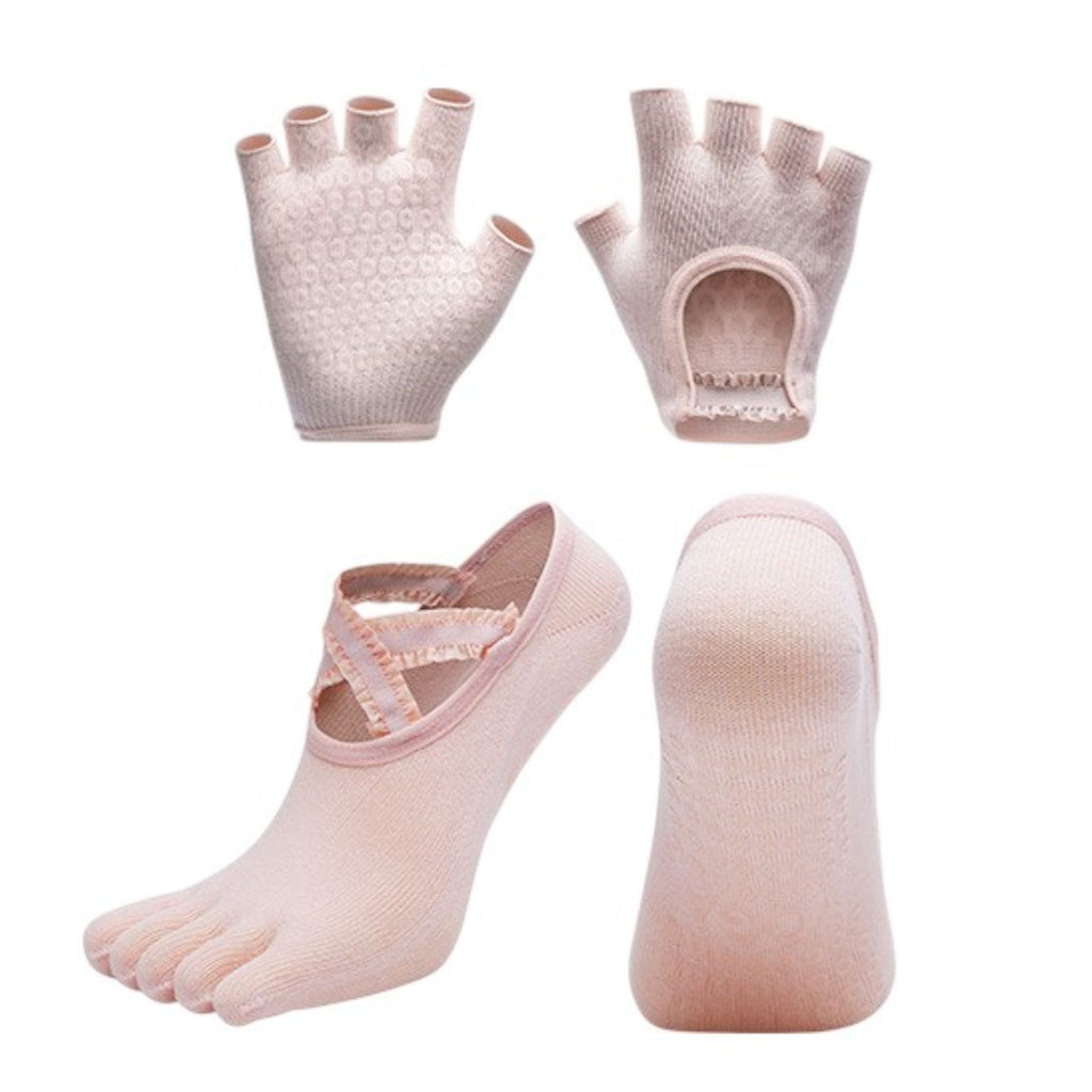 Anna-Kaci Women's Yoga Socks and Gloves Set with Anti-Slip Grip for Pilates and Barre Workouts