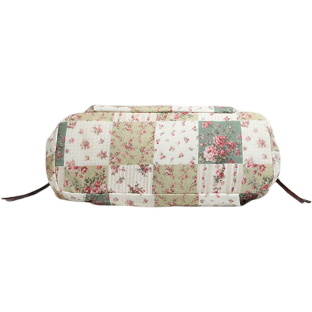 Patchwork Shoulder Bag with Crochet Lace Detail and Faux Leather Straps