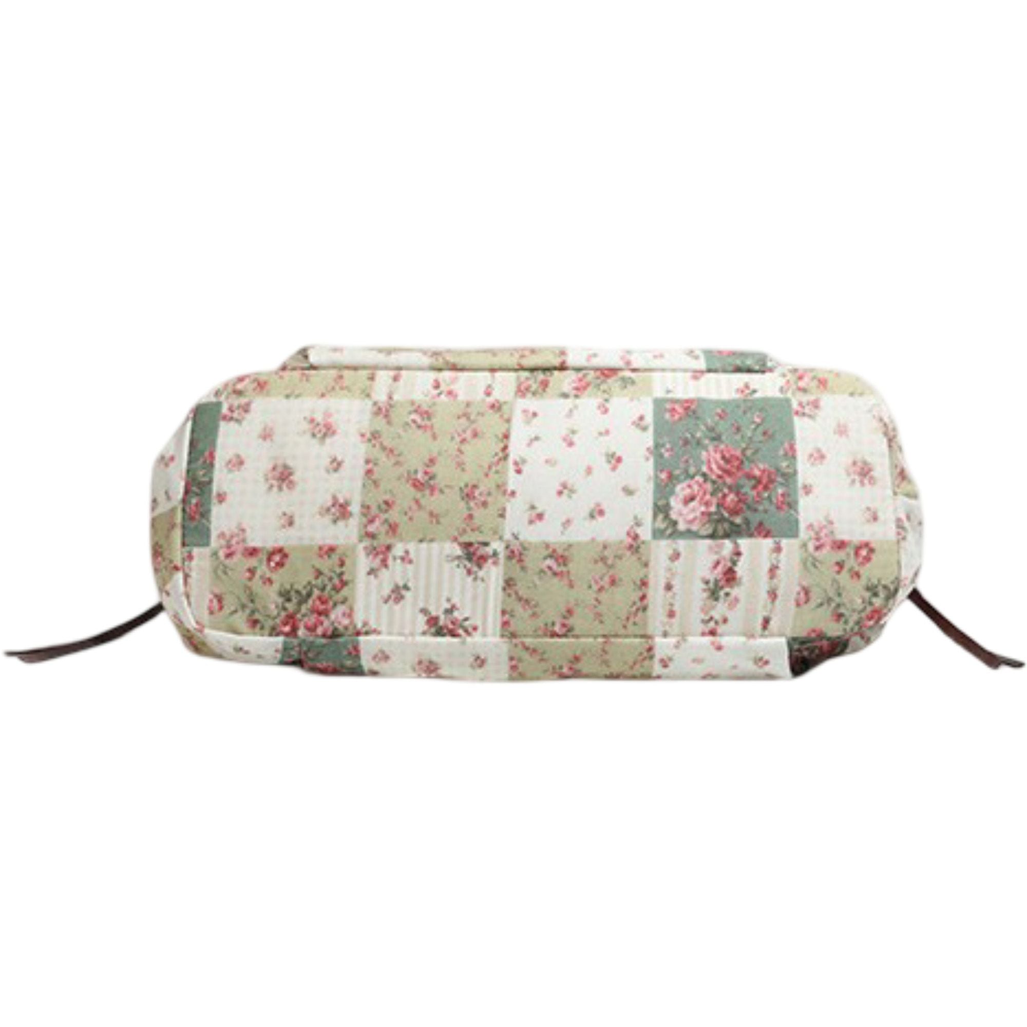 Patchwork Shoulder Bag with Crochet Lace Detail and Faux Leather Straps