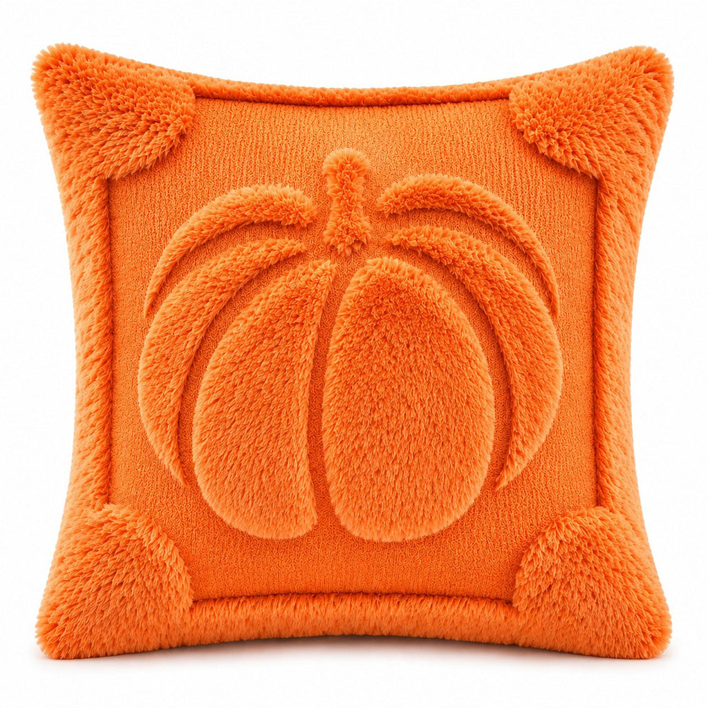 Plush Pumpkin Throw Pillow Cover for Fall and Thanksgiving Decor