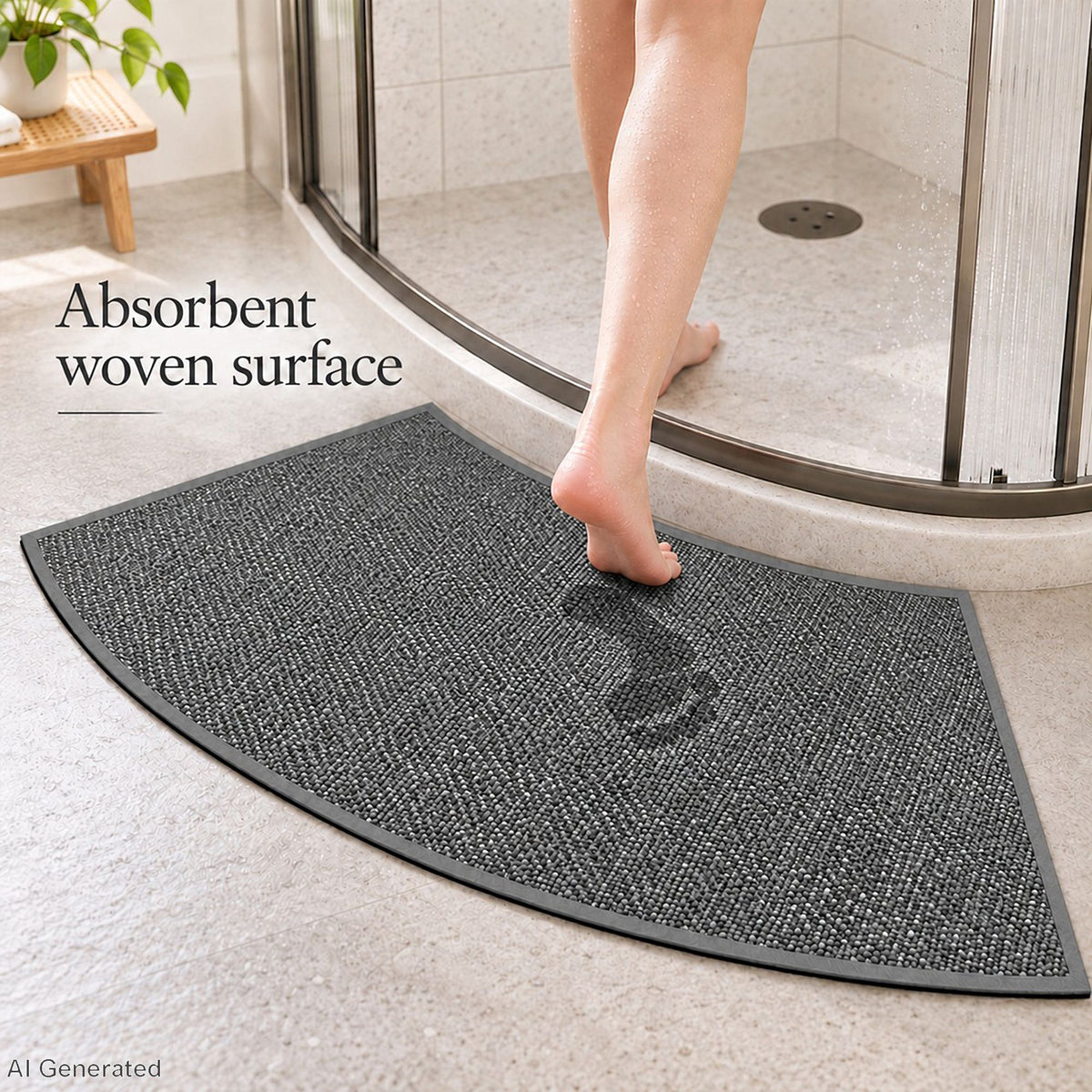 Curved Absorbent Bath Mat with Non Slip Backing