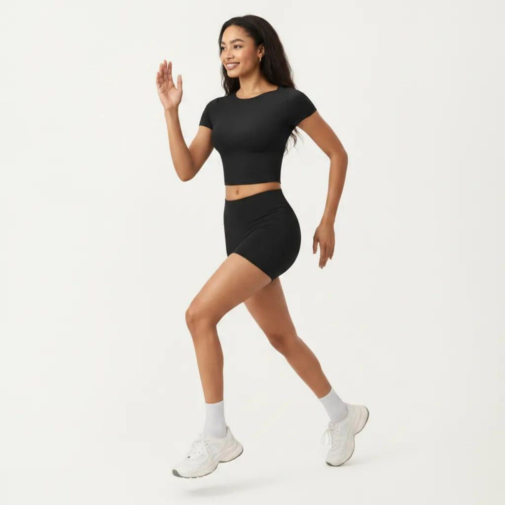 Anna-Kaci Active Women's Short Sleeve Cropped Active Top with Crew Neck and Smooth Stretch Fit