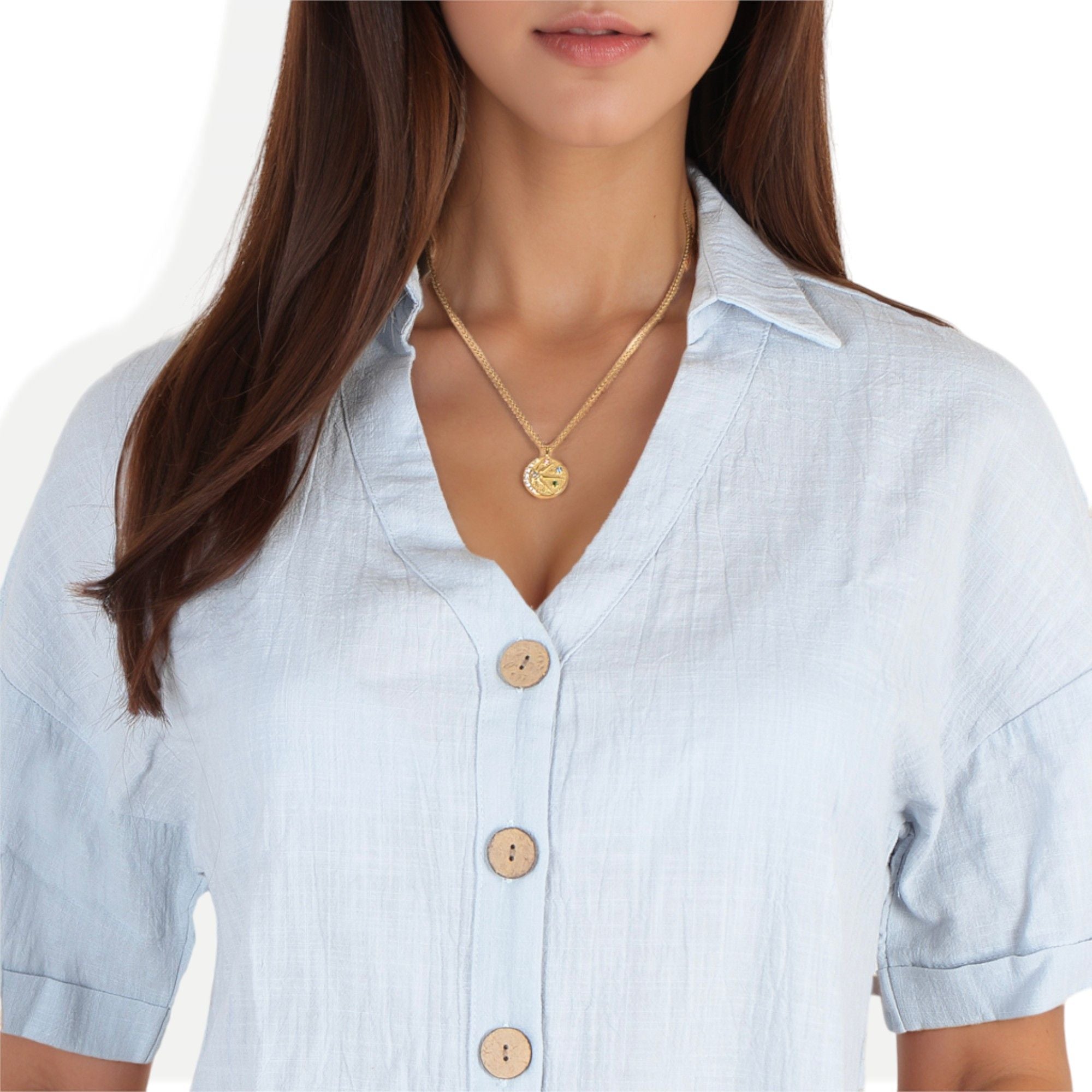 Women's Stainless Steel Necklace with 18K Gold Plated Cosmic Pendant, Zircon Accents, Adjustable Chain