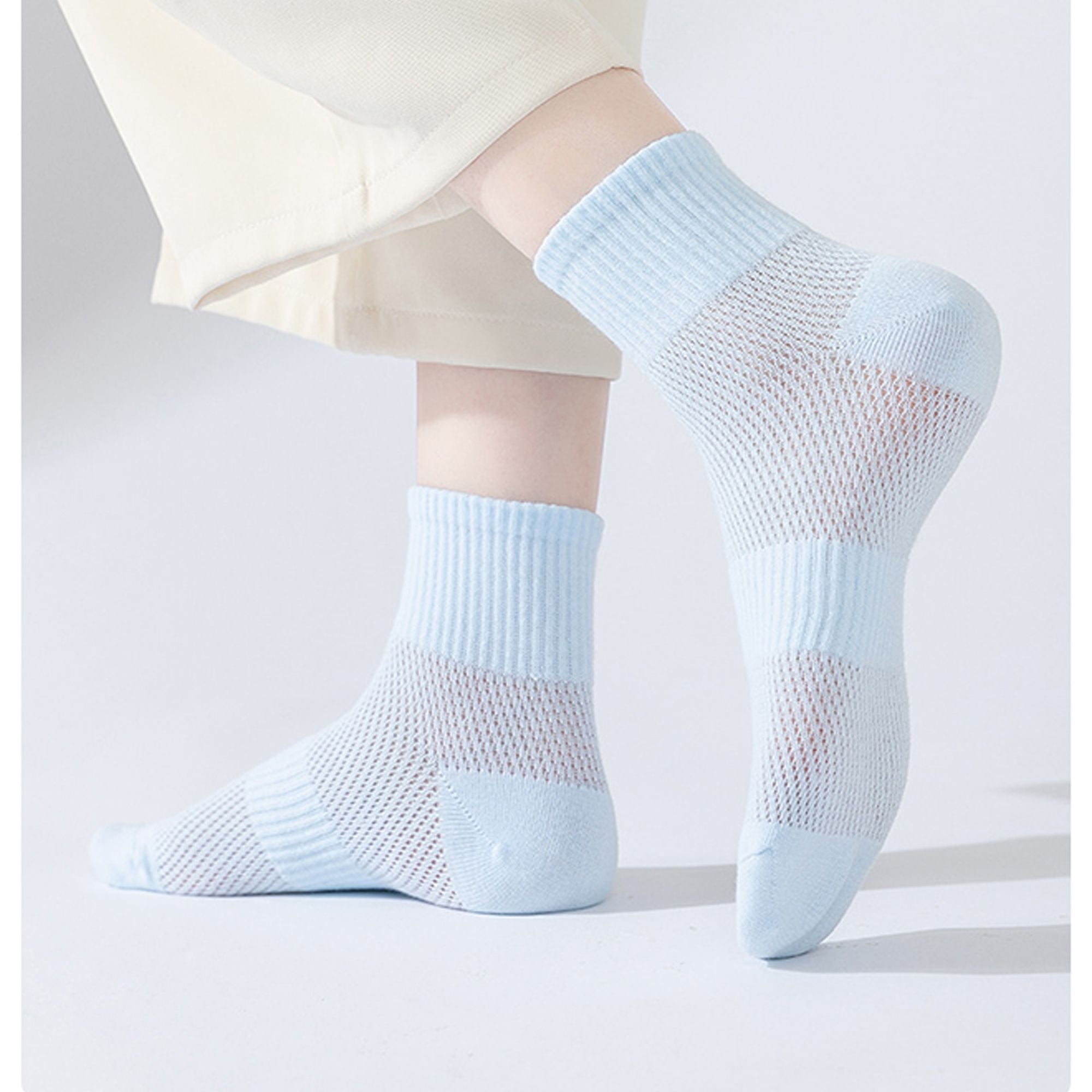 Anna-Kaci Womens Lightweight Breathable Ankle Socks 5-Pack Cushioned Sole Mesh Texture Soft Stretch Comfort Fit