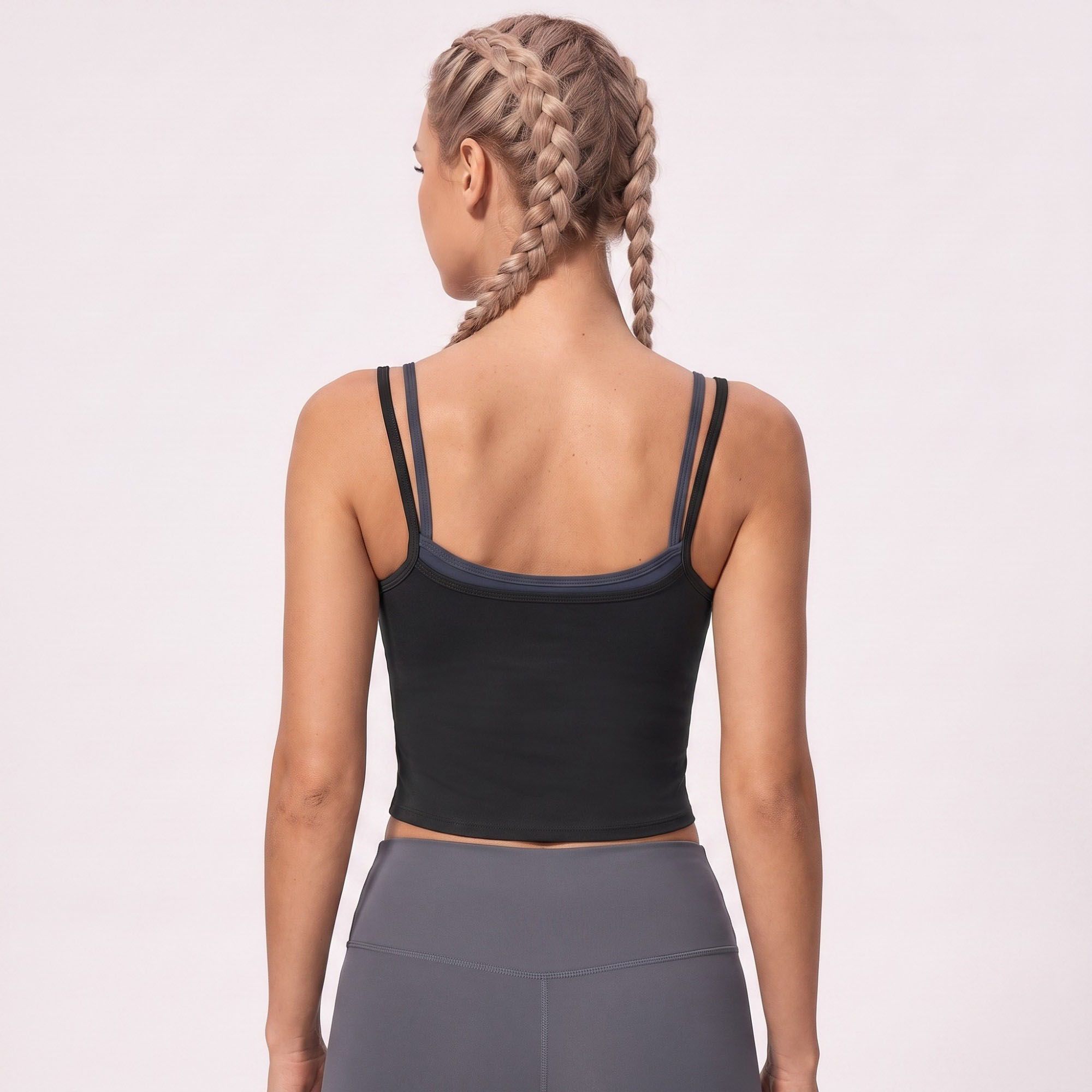 Double Strap Workout Tank Square Neck Fitted Crop Top
