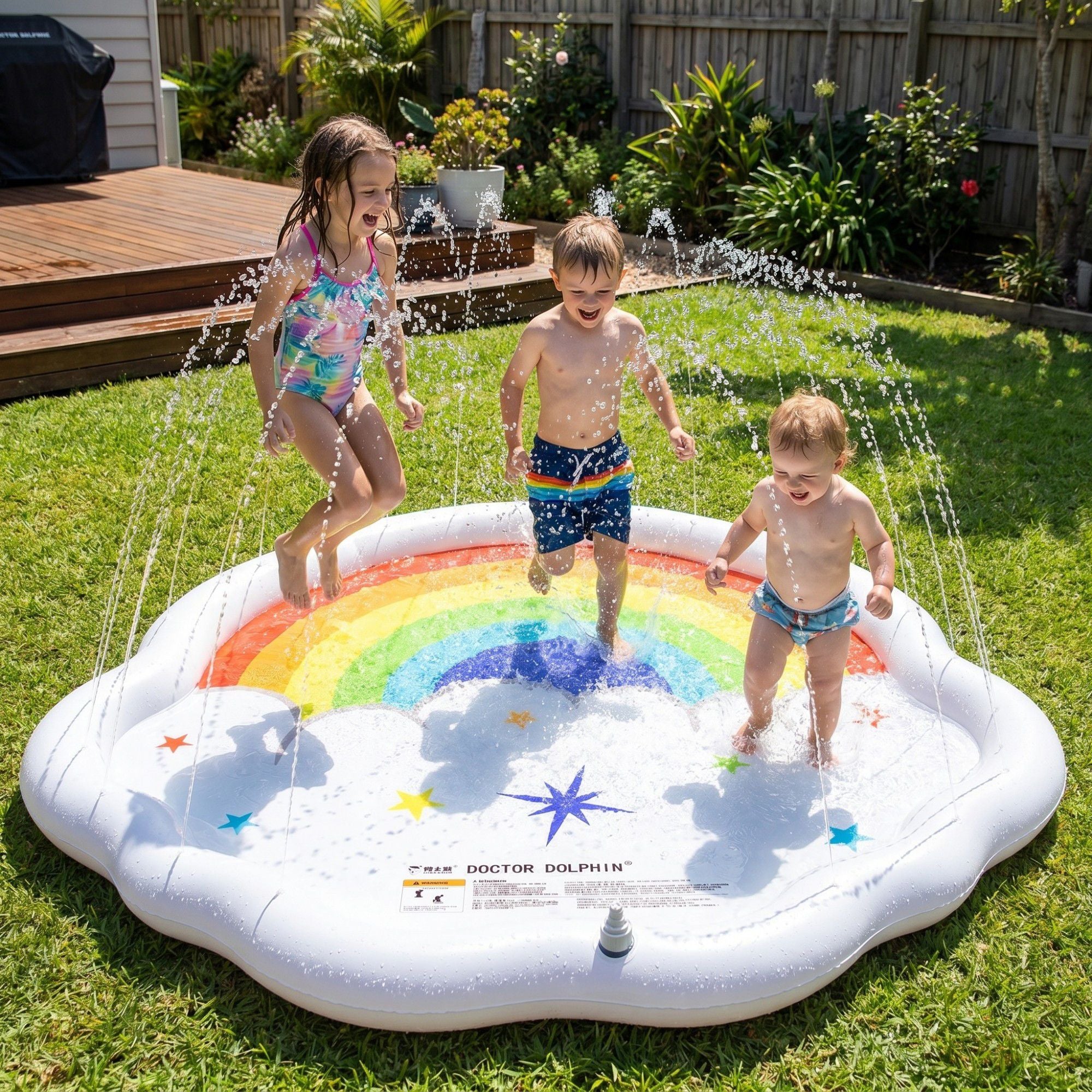 Kids Rainbow Splash Pad Sprinkler Mat with Cloud Shape