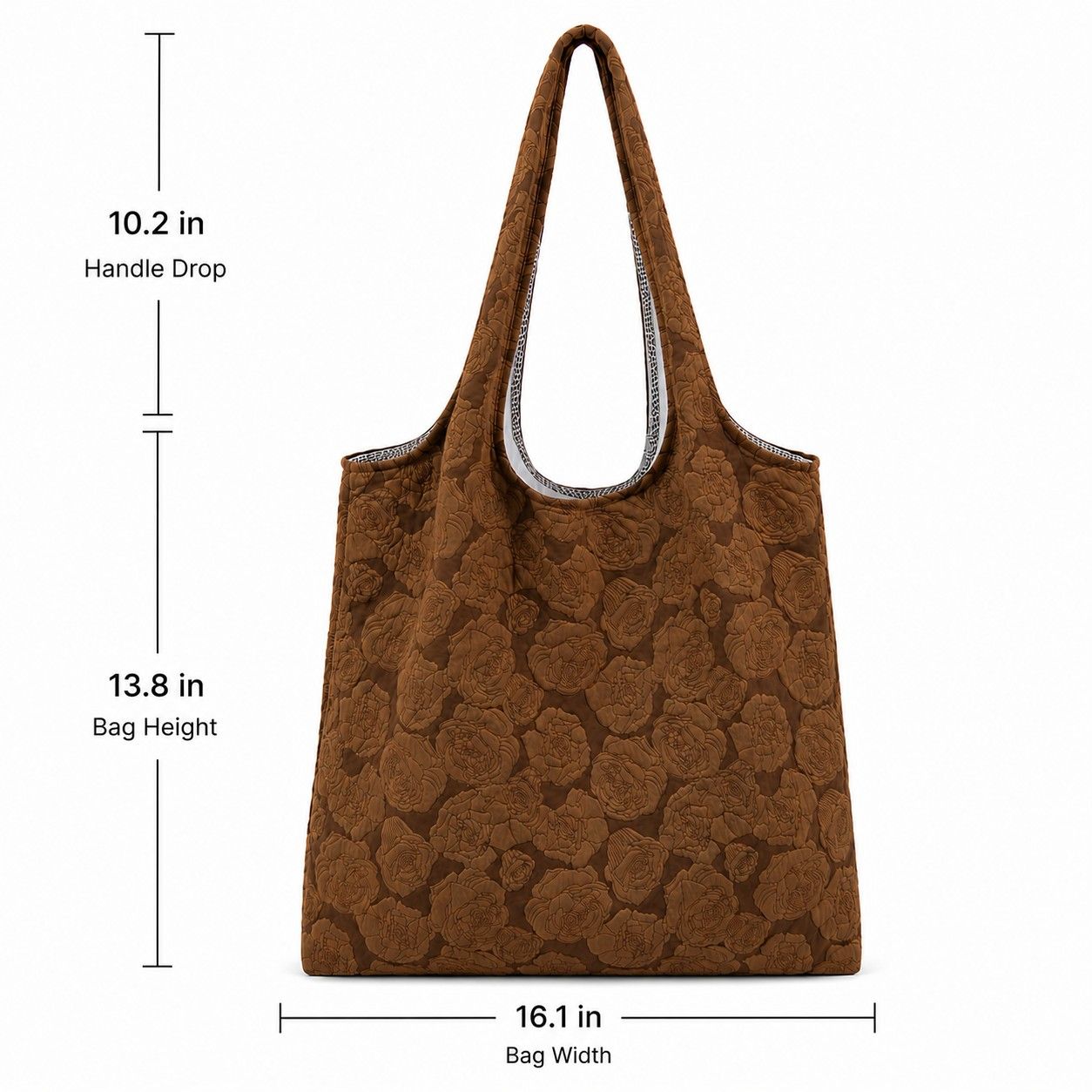 Floral Embossed Shoulder Tote Bag Soft Textured Lightweight Fabric Carryall Handbag