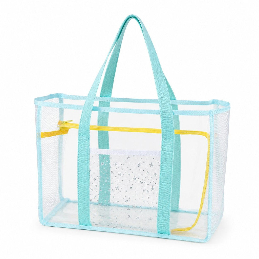 Clear PVC Beach Tote Bag with Front Pocket and Shoulder Handles