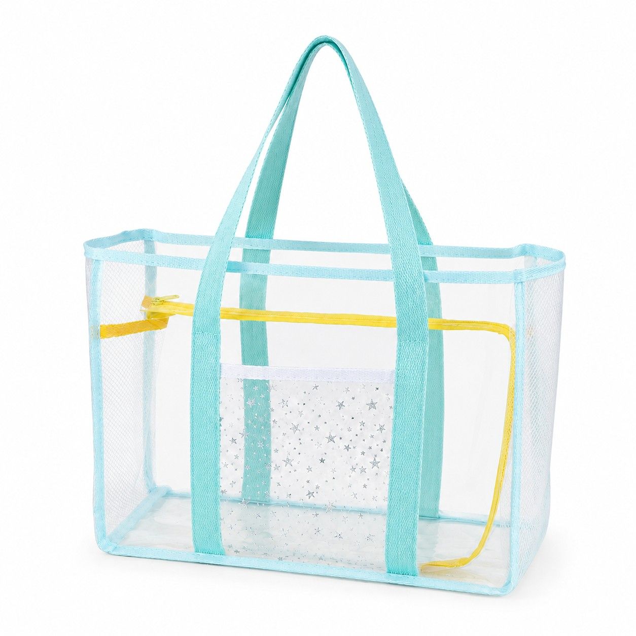 Clear PVC Beach Tote Bag with Front Pocket and Shoulder Handles
