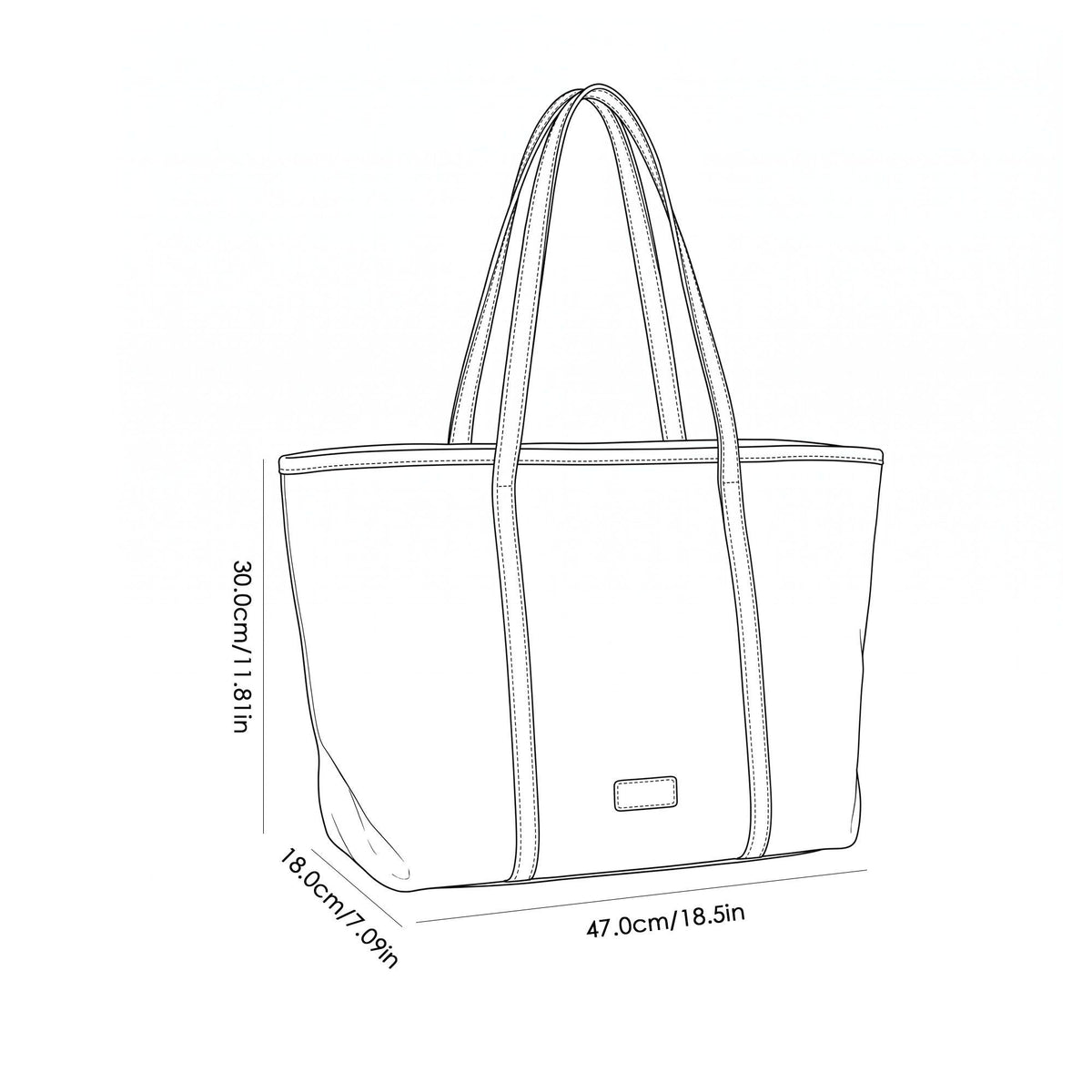 Large Tote Bag with Long Shoulder Straps and Zip Closure