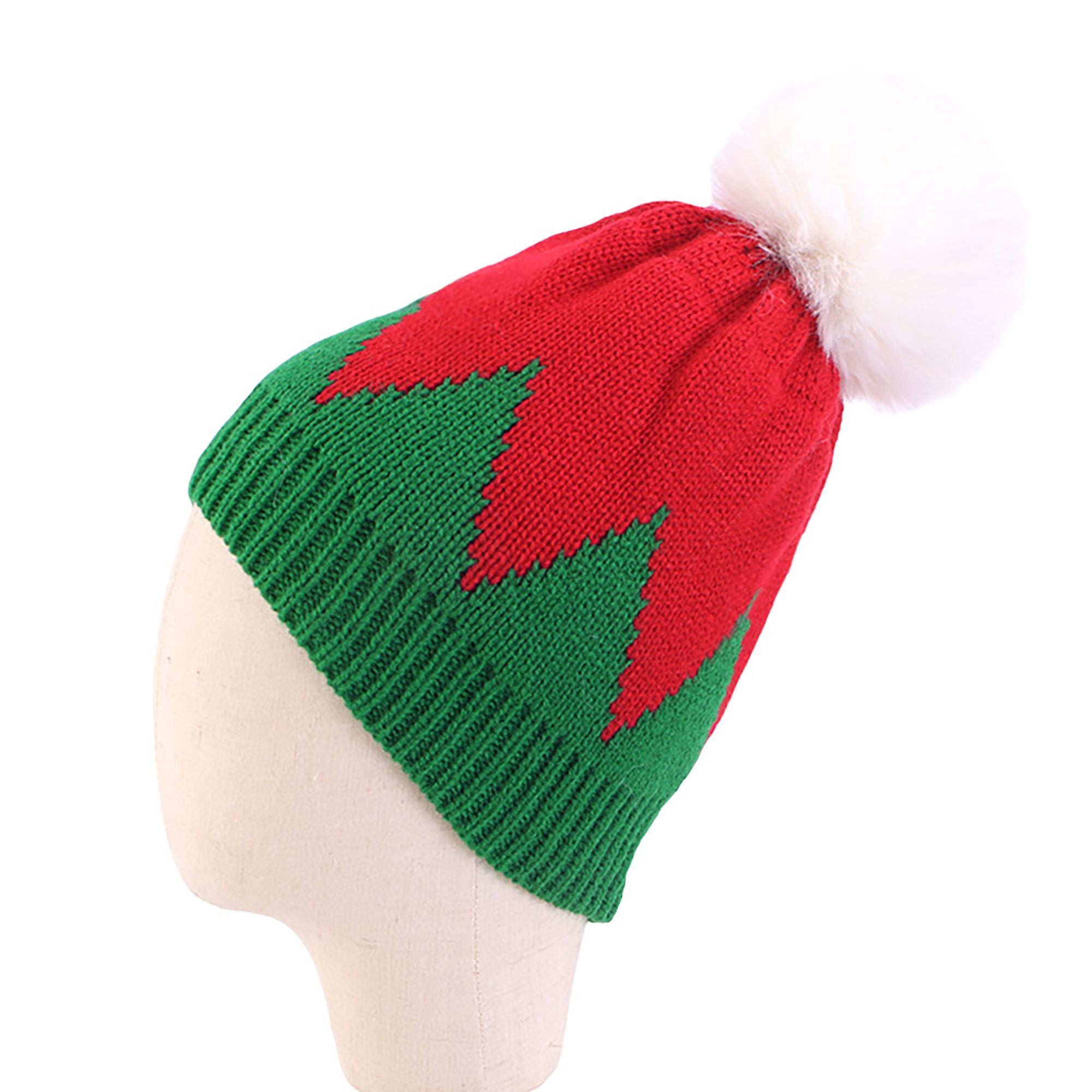 Anna-Kaci Women's Christmas Beanie Knit Hat with Faux Fur Pom-Pom for Holiday Winter Warmth