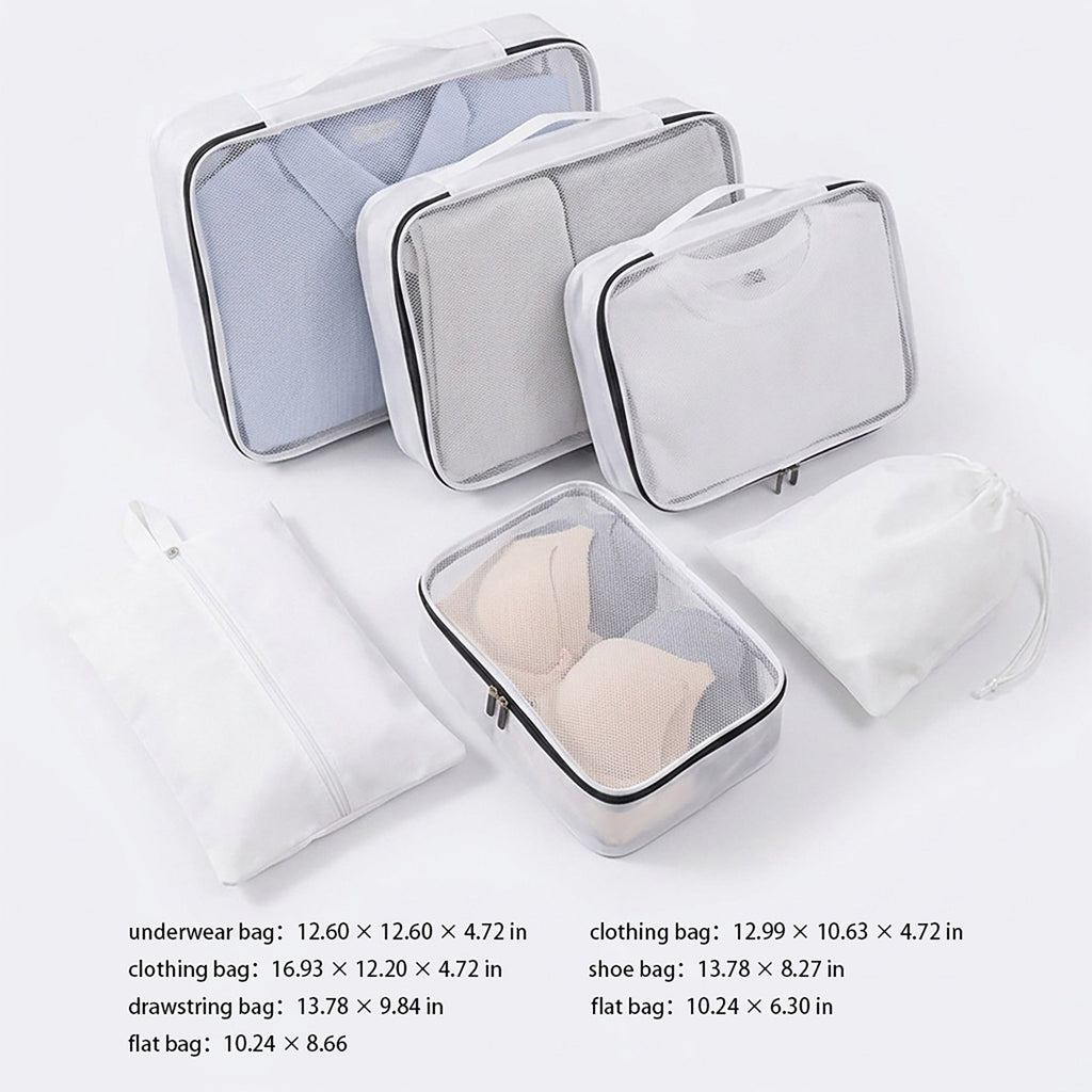 Travel Packing Cube Set with Mesh Organizer Bags Zipper Pouches Drawstring Storage Lightweight Luggage Set