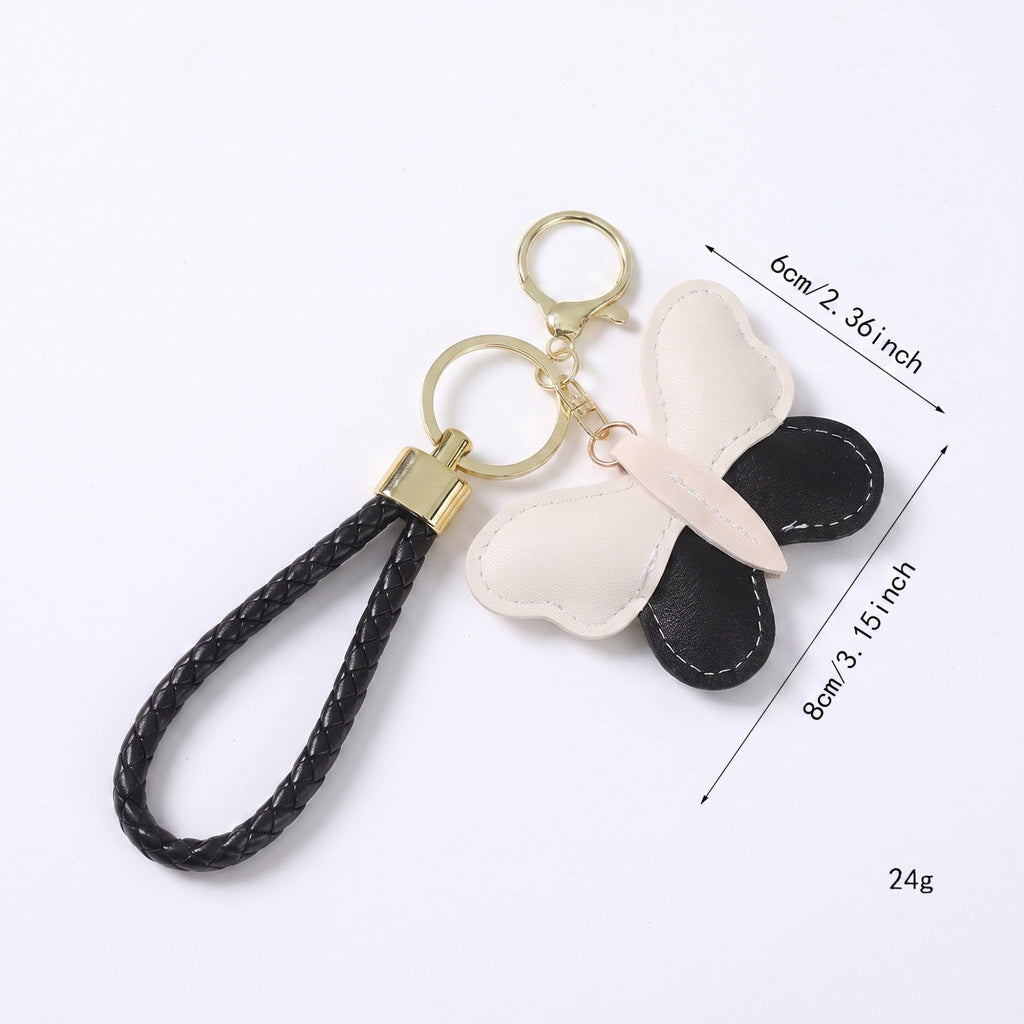 2-Piece Womens Faux Leather Bag Charm Keychain with Braided Wrist Strap and Gold Tone Ring