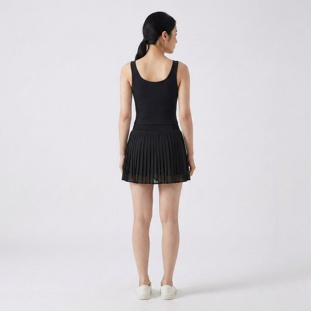 Anna-Kaci Active Womens High Waist Pleated Athletic Skort with Sheer Overlay Wide Waistband and Built In Shorts