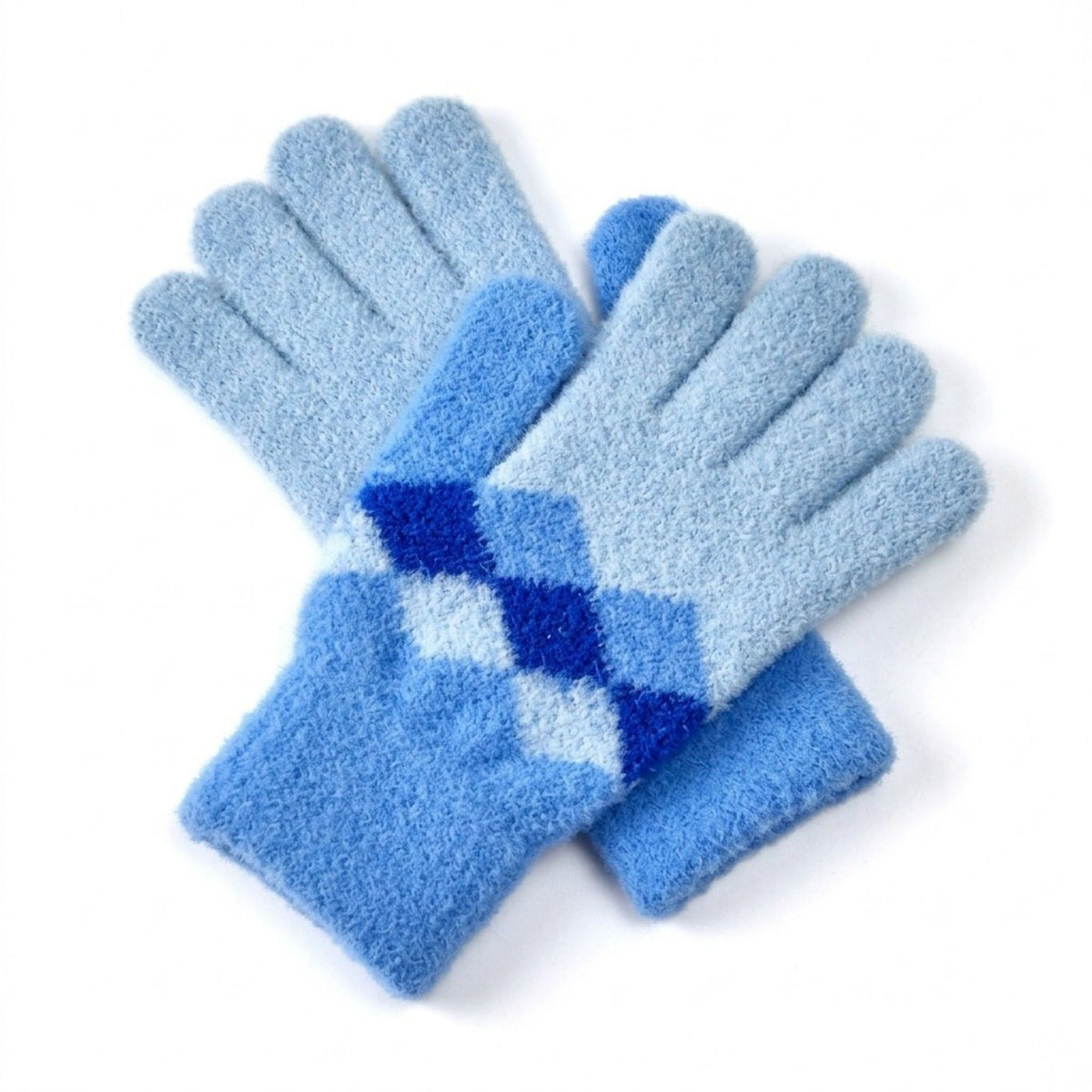 Soft Knit Gloves with Argyle Pattern and Cozy Fuzzy Texture 8.2 x 3.5in