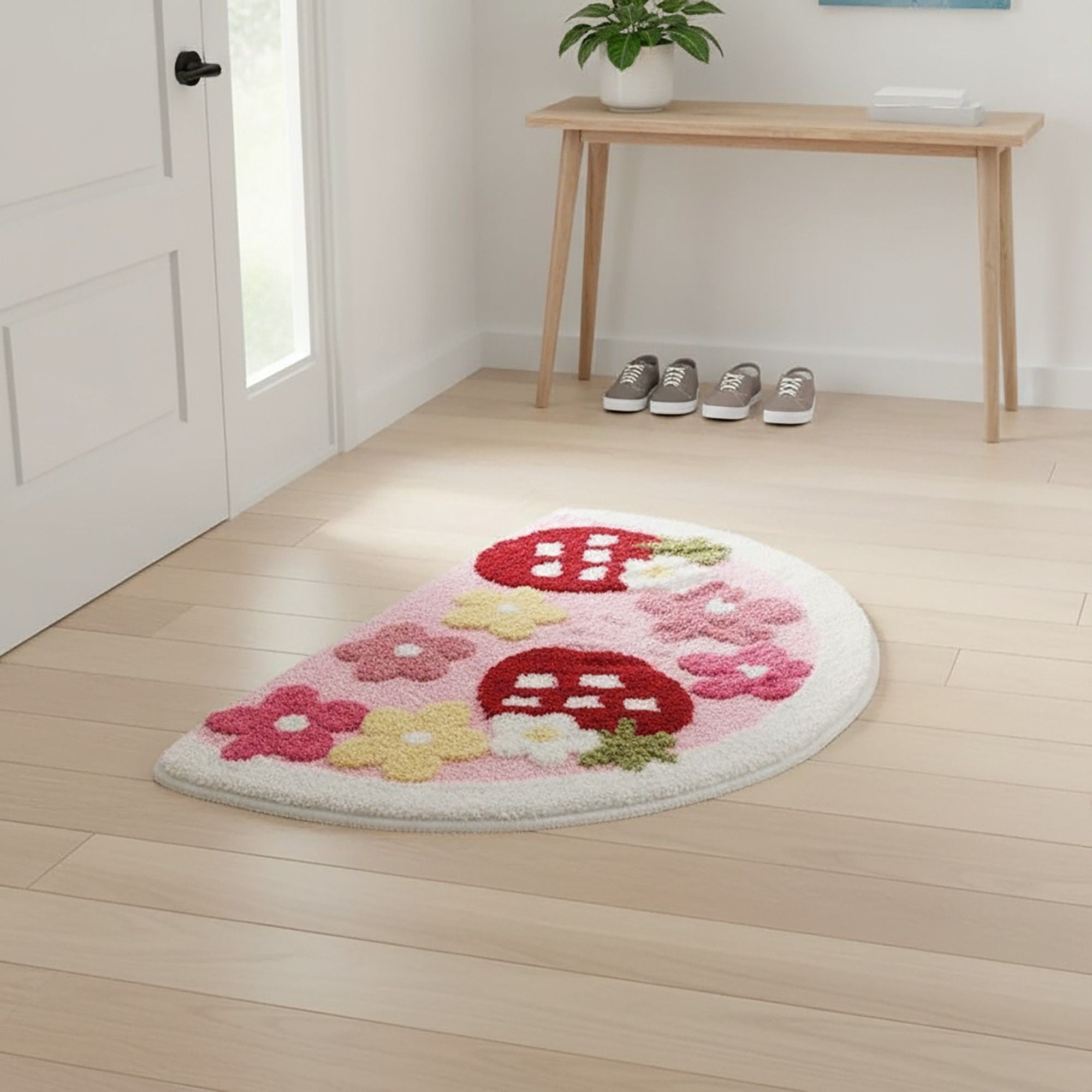 Tufted Floor Mat with Seashell and Starfish Design Non Slip Backing Soft Plush Decorative Entryway Rug