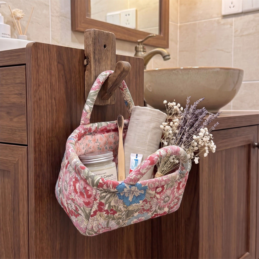 Floral Print Quilted Organizer Tote Bag with Multiple Pockets and Carry Handles