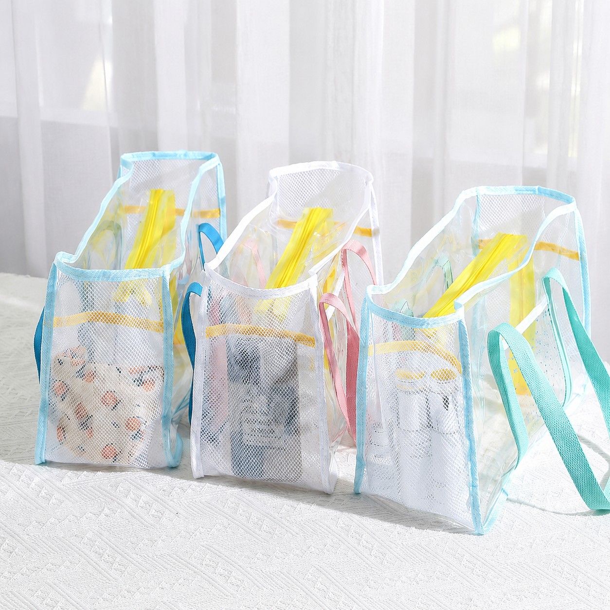 Clear PVC Beach Tote Bag with Front Pocket and Shoulder Handles