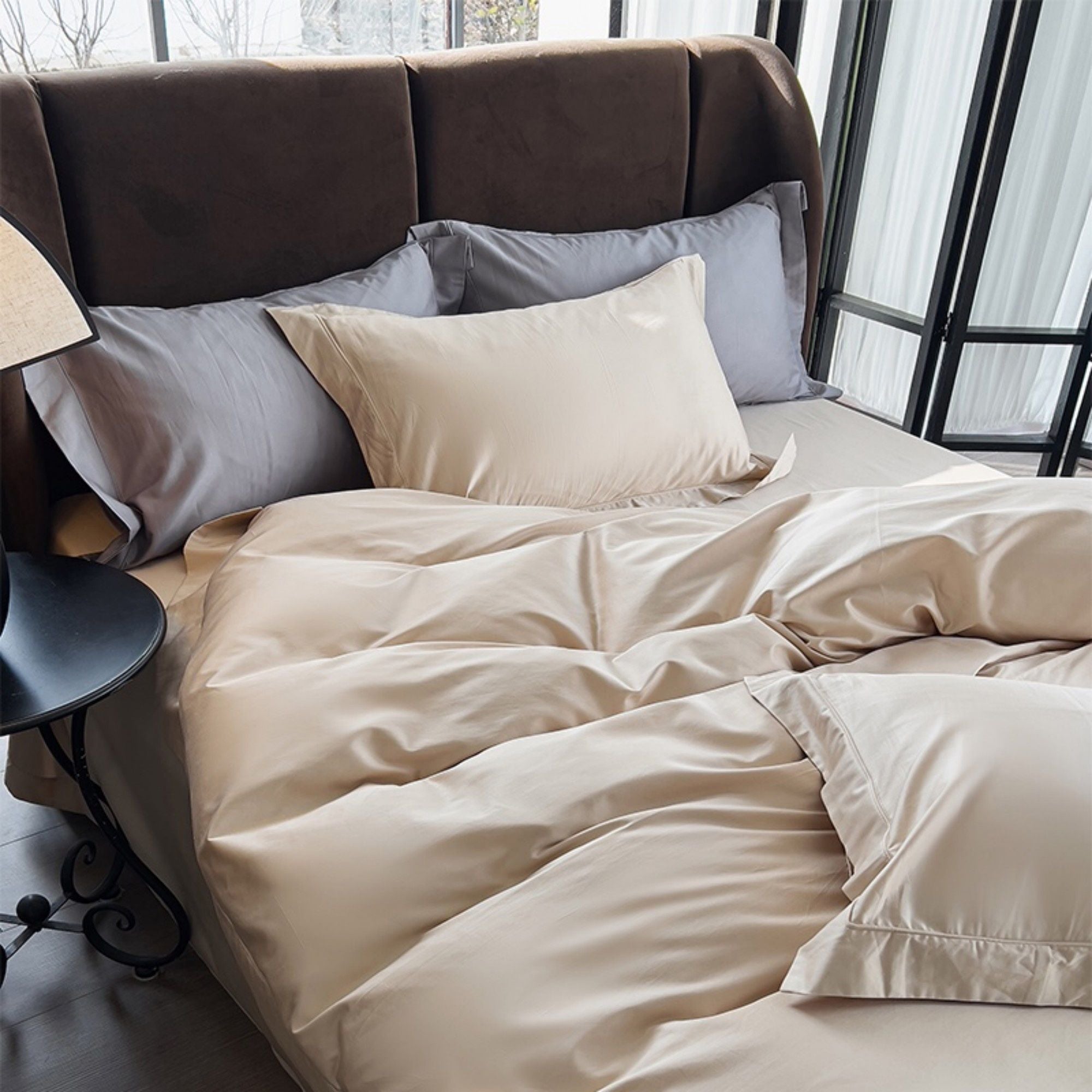 4-Piece Cotton Washed Bedding Set with Duvet Cover Flat Sheet and Pillowcases Soft Smooth Finish