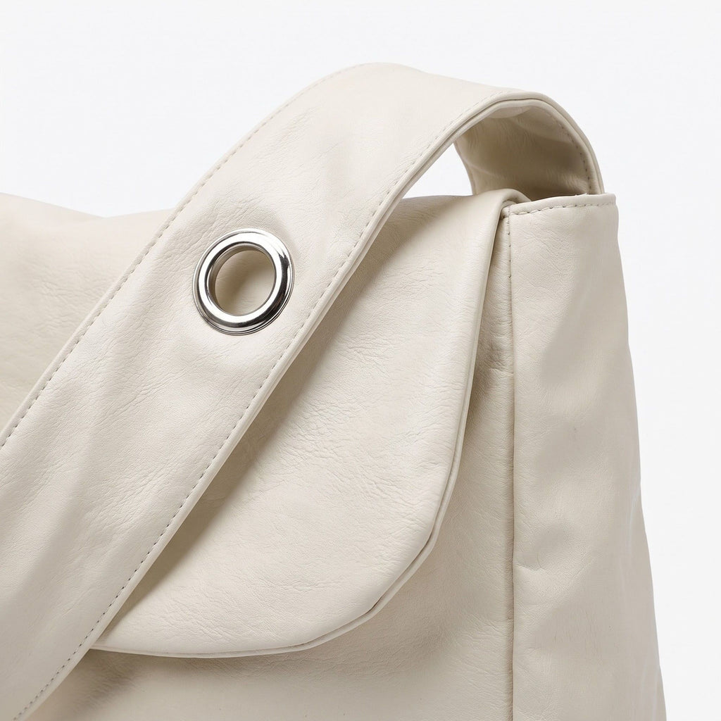 Flap Hobo Bag with Grommet Strap and Wide Shoulder Handle 11.8x9.5x4in