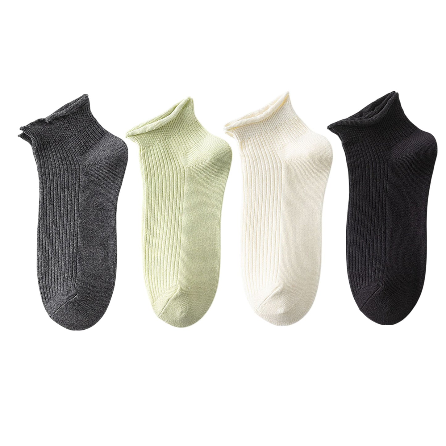 Anna-Kaci 4 Pairs Women's Ultra-Thin Ribbed Ankle Socks Soft Stretch Breathable Design in Multiple Color Combinations