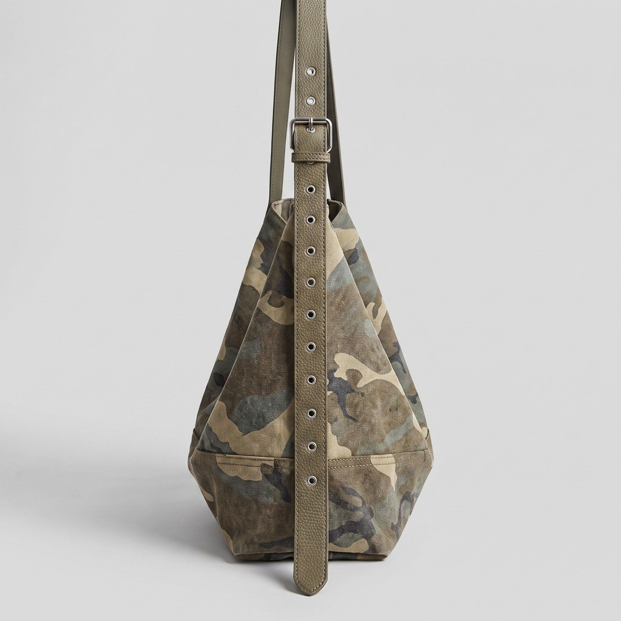 Camouflage Print Slouchy Hobo Bag with Adjustable Grommet Strap
