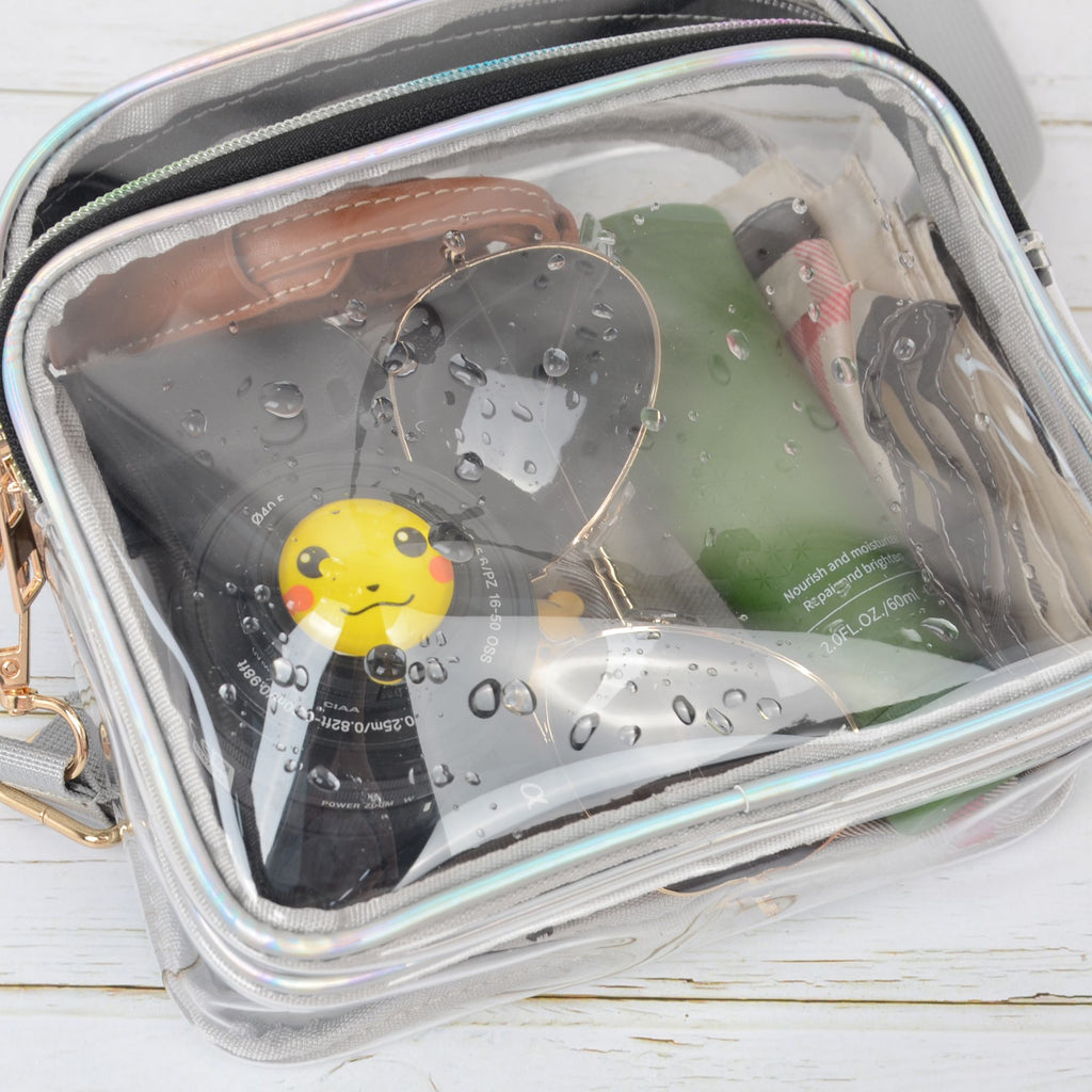 Anna-Kaci Trendy Clear Transparent Women's Shoulder Bag with Iridescent Trim
