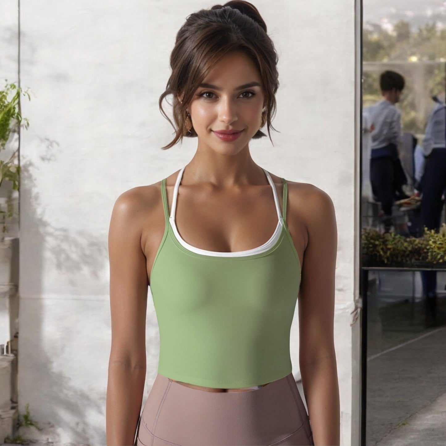 Double Strap Cropped Sports Tank with Scoop Neck