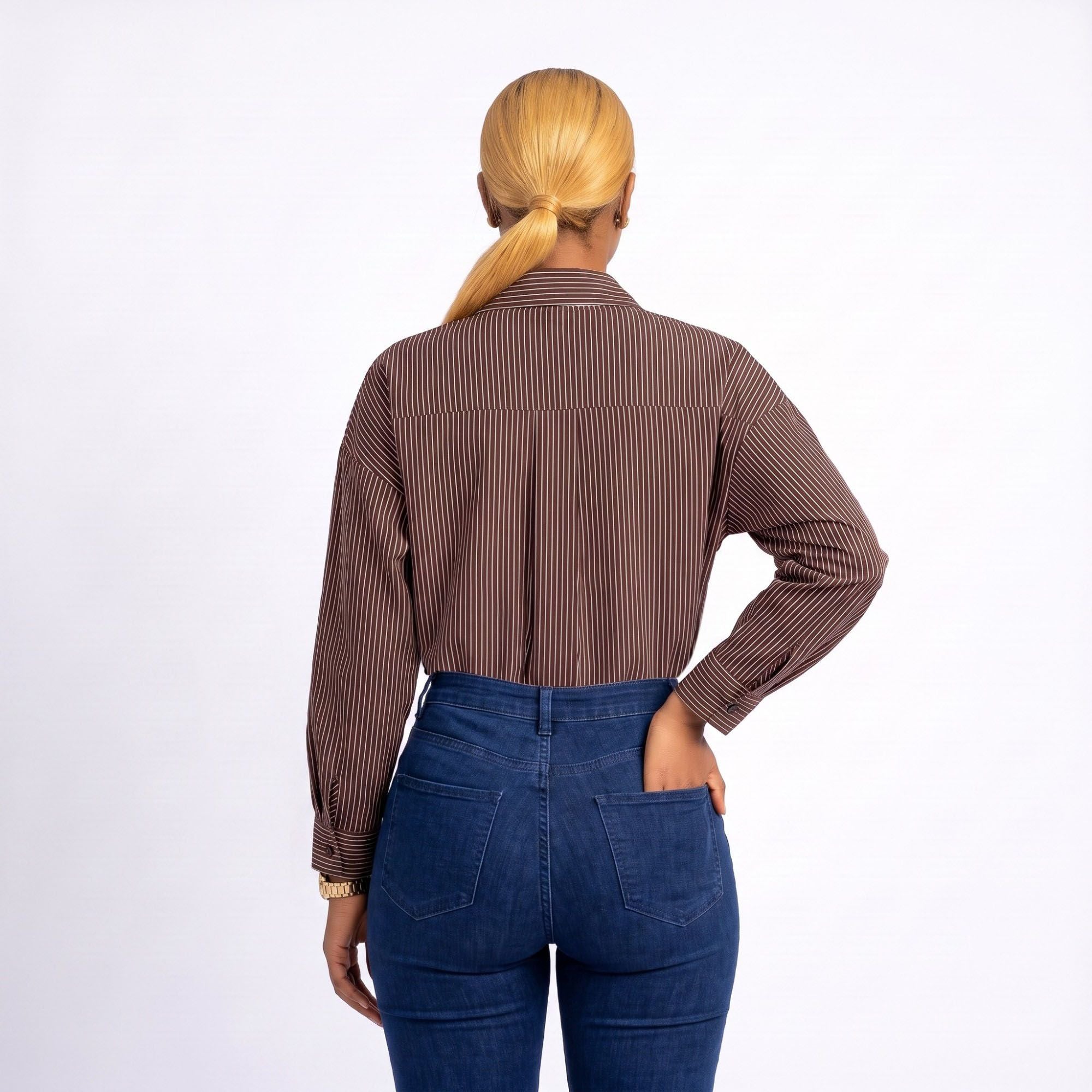 Pinstripe Button Front Collared Shirt Bodysuit