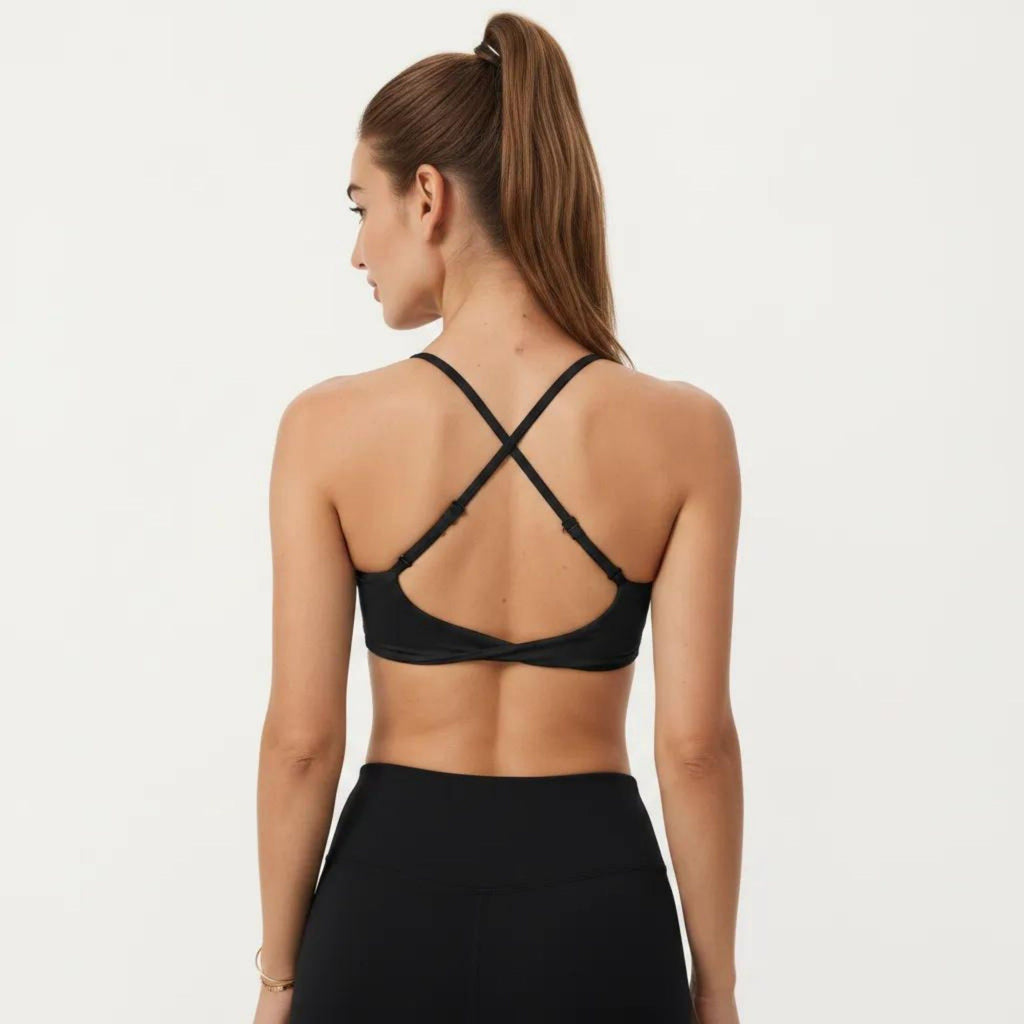 Anna-Kaci Active Women's Strappy Sports Bra with Adjustable Cross Back and Scoop Neck Front