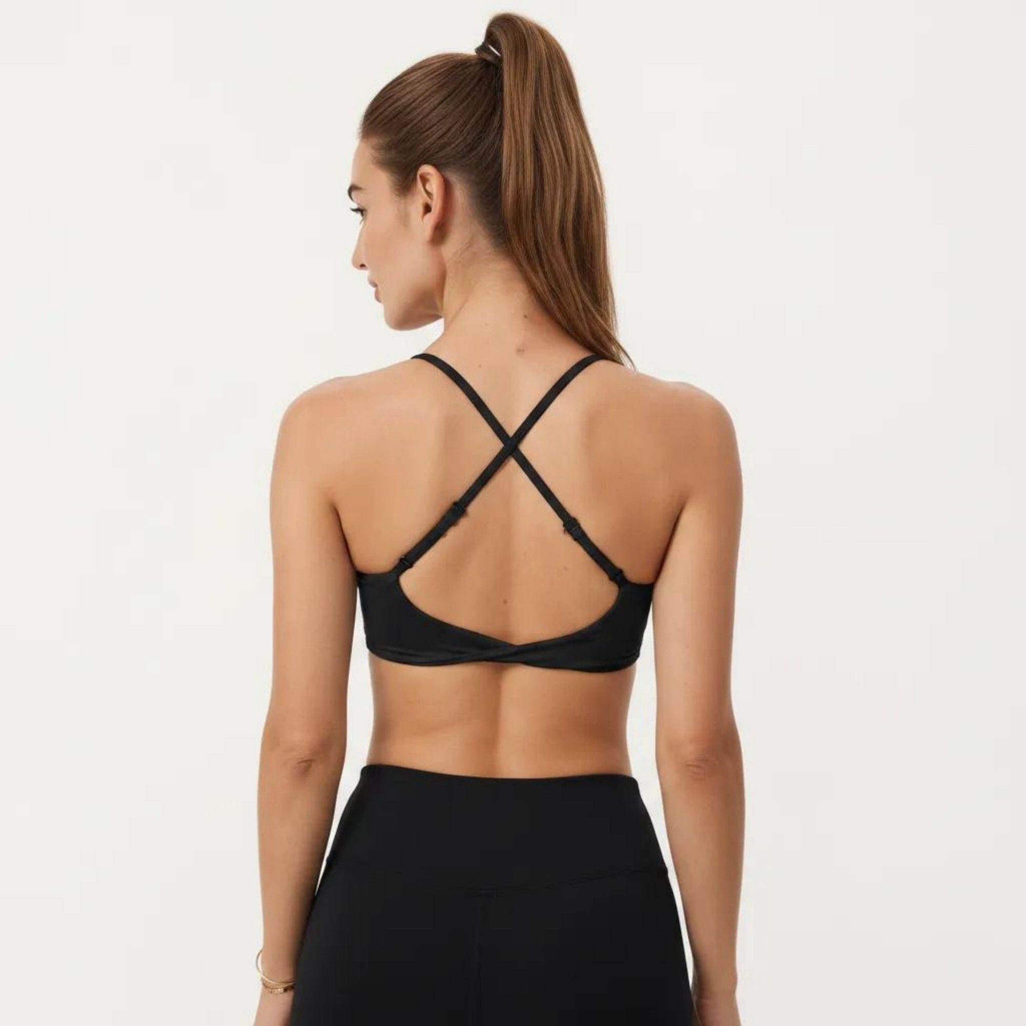 Anna-Kaci Active Women's Strappy Sports Bra with Adjustable Cross Back and Scoop Neck Front