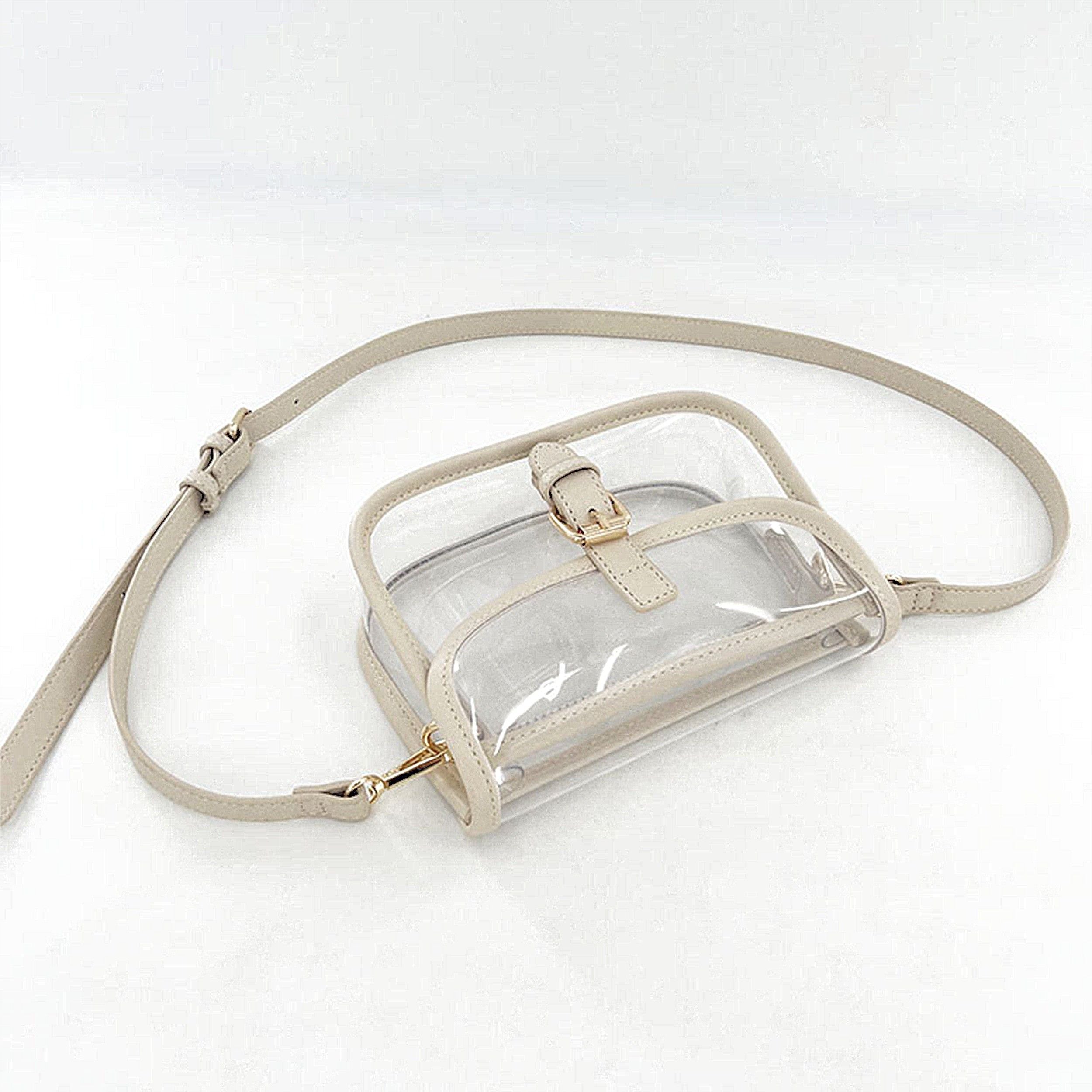 Clear Crossbody Handbag with Adjustable Strap and Buckle Flap Closure