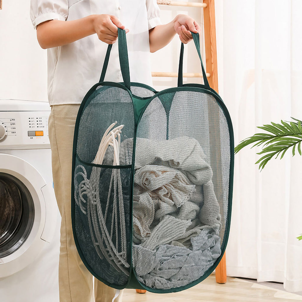 Collapsible Mesh Laundry Hamper Pop Up Clothes Basket Foldable Storage Bin for Bedroom Bathroom