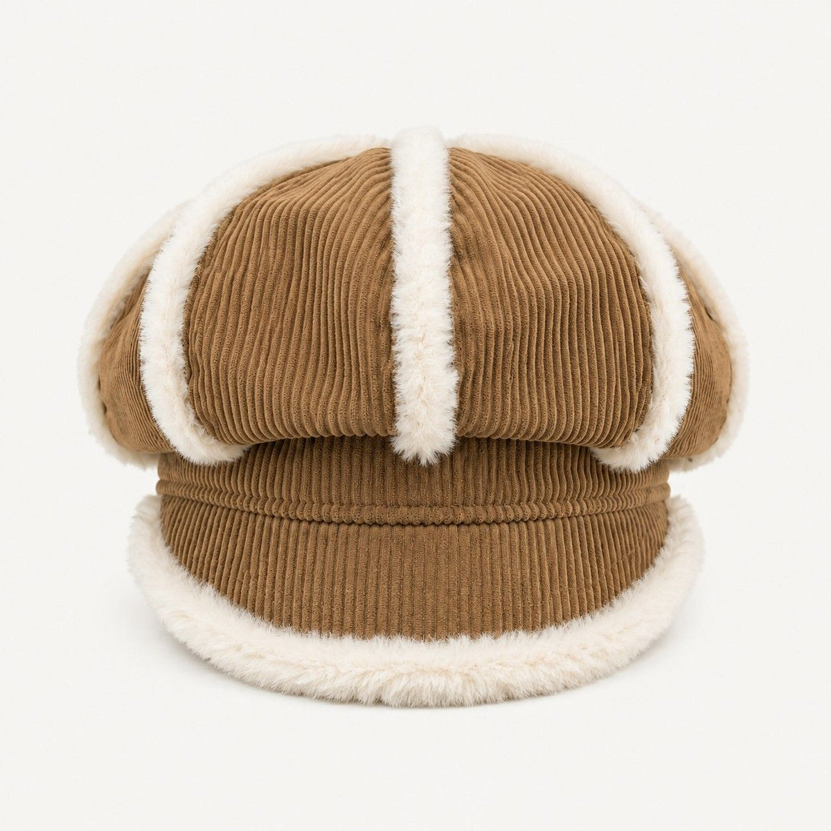 Corduroy Newsboy Cap Faux Fur Trim Baker Boy Hat Warm Casual Style