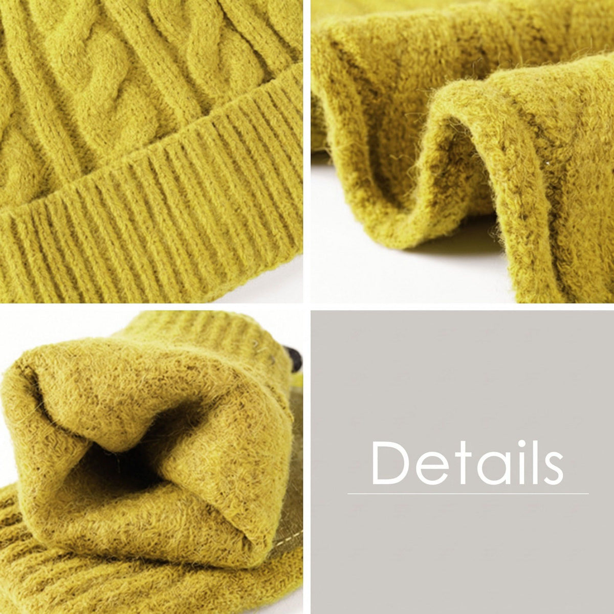 3 Piece Cable Knit Beanie Scarf and Touchscreen Gloves Set