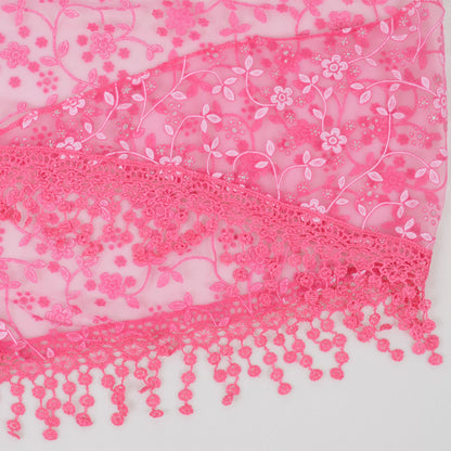 Anna-Kaci Lightweight Lace Floral Head Scarf Fringe Triangular Shawl Scarf Wrap Bandana for Women