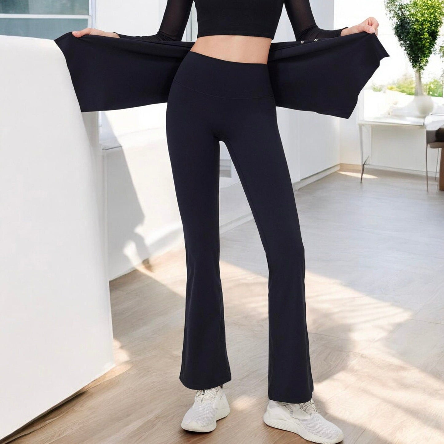 High Waist Flare Pants with Layered Skirt Overlay