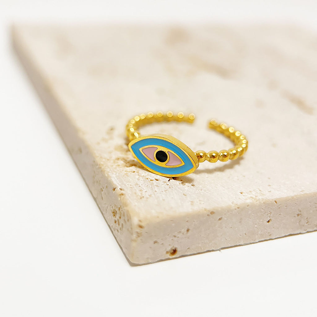 Women's Enamel Evil Eye Ring - Adjustable Statement Ring for Daily & Stylish Wear