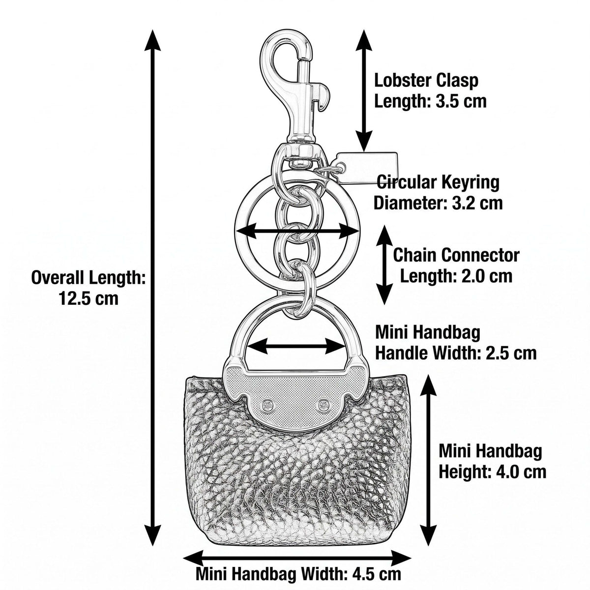 Textured Mini Handbag Bag Charm Keychain with Lobster Clasp