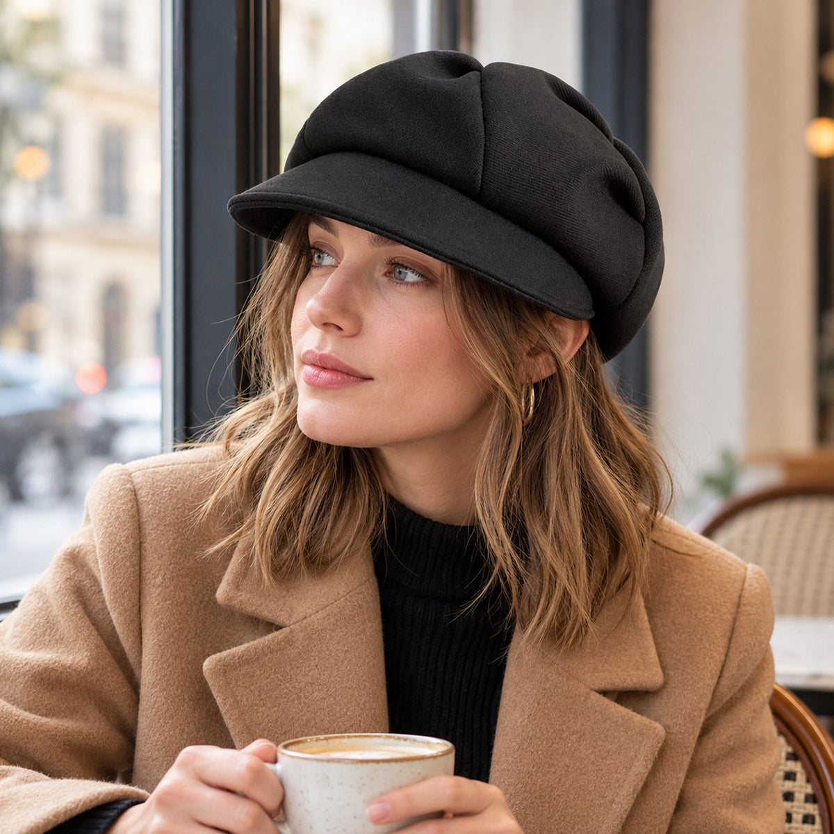 Textured Newsboy Cap with Rounded Panel Crown