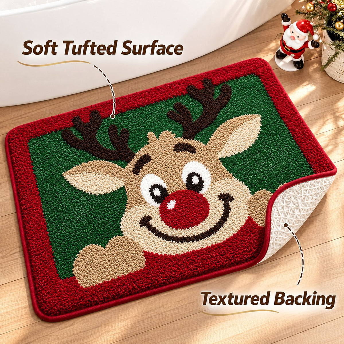 Christmas Character Tufted Bath Rug with Nonslip Backing 15.7 x 23.6 in