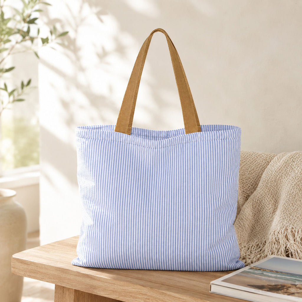 Striped Canvas Tote Bag Colorblock Large Capacity Shoulder Bag