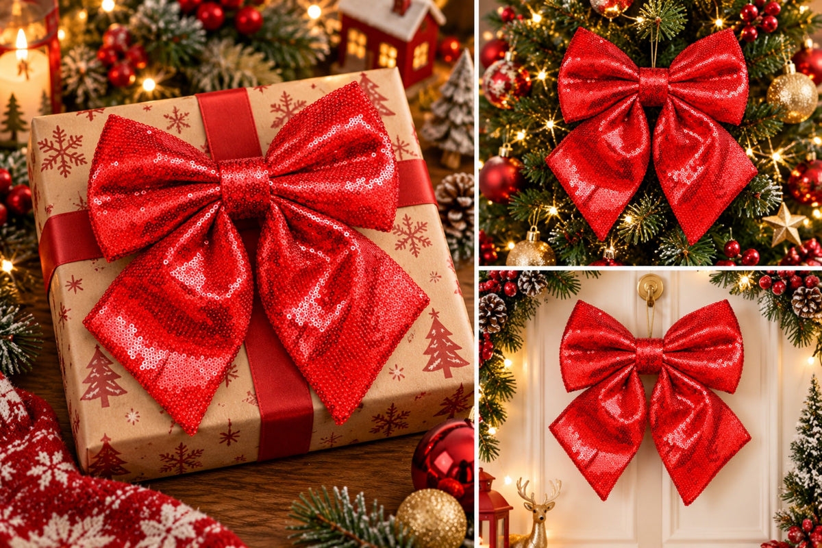 Sequin Christmas Bow Hanging Decoration 1 Piece