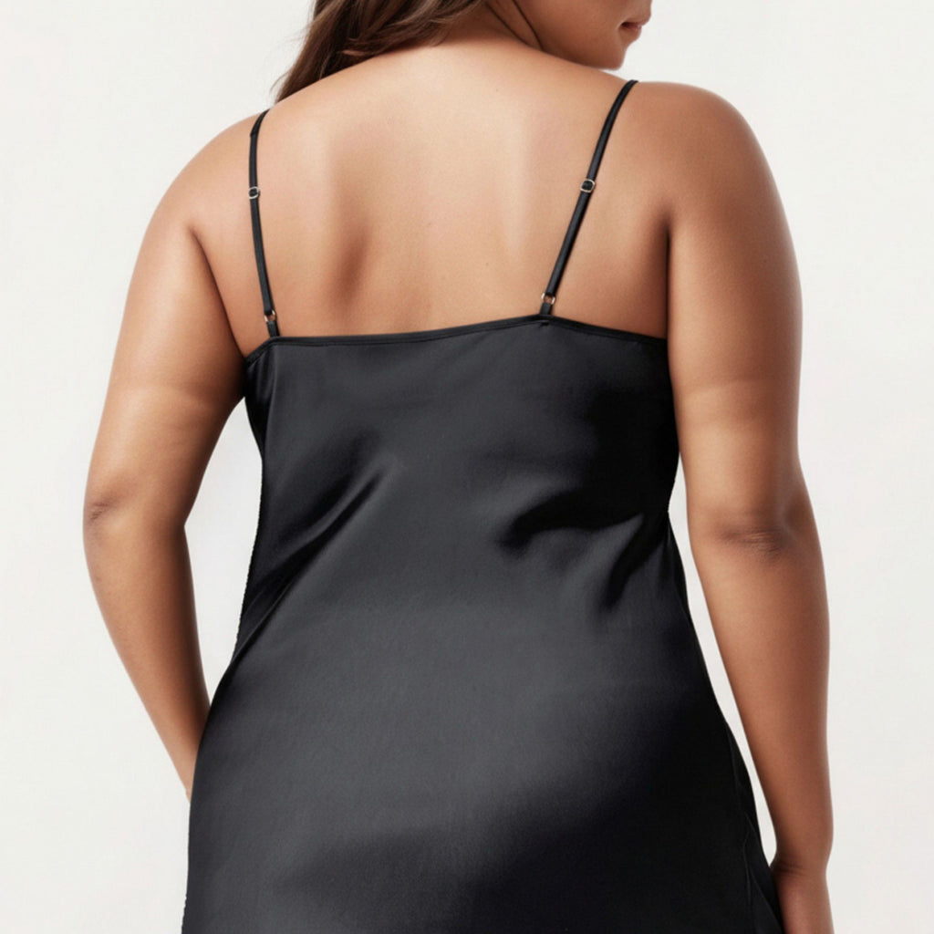 Anna-Kaci Lounge Women's Plus Size Satin Wrap Nightgown with Lace Trim Adjustable Spaghetti Straps Side Tie Midi Length Sleepwear Dress