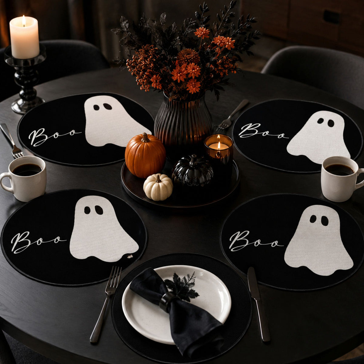 Halloween Ghost Round Placemat Heat Insulation Table Mat Set of 4
