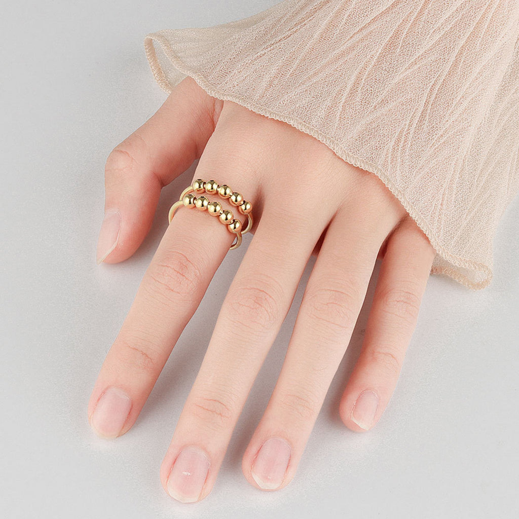 Women's Beaded Wrap Ring Adjustable Layered Ball Detailing Modern Minimalist Jewelry Accessory 0.4in